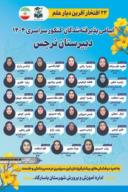 افتخار آفرینان کنکور سراسری ۱۴۰۴ دبیرستان نرجس سعادت شهر