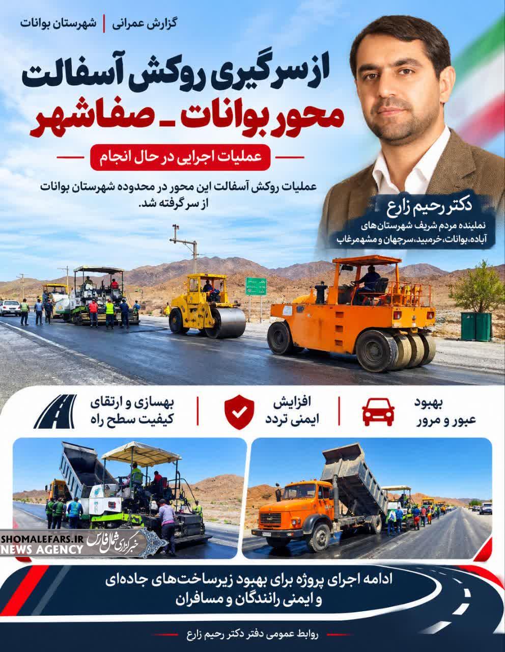 گامی دیگر در مسیر توسعه و ایمن‌سازی راه‌های شمال فارس؛ آغاز عملیات روکش آسفالت محور بوانات–صفاشهر